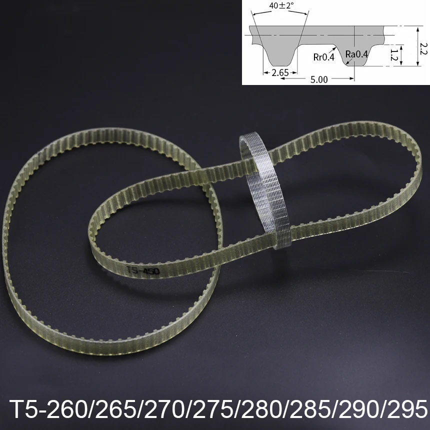 T5-260/265/270/275/280/285/290/295 5mm Pitch T5 8-40mm Polyurethane PU Steel Wire Trapezoidal Cogged Synchronous Timing Belt