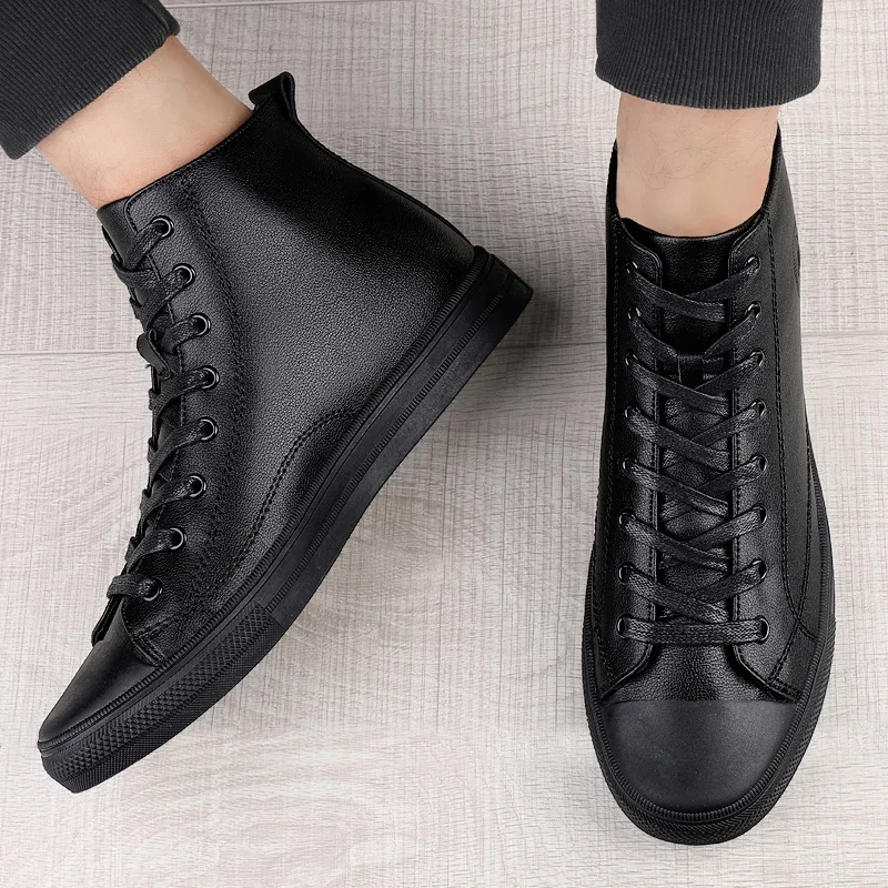 Black Warm Fur Men Boots 2021 New Fashion Genuine Leather Men Boots Winter Warm Shoes Snow Boots for Men Boats