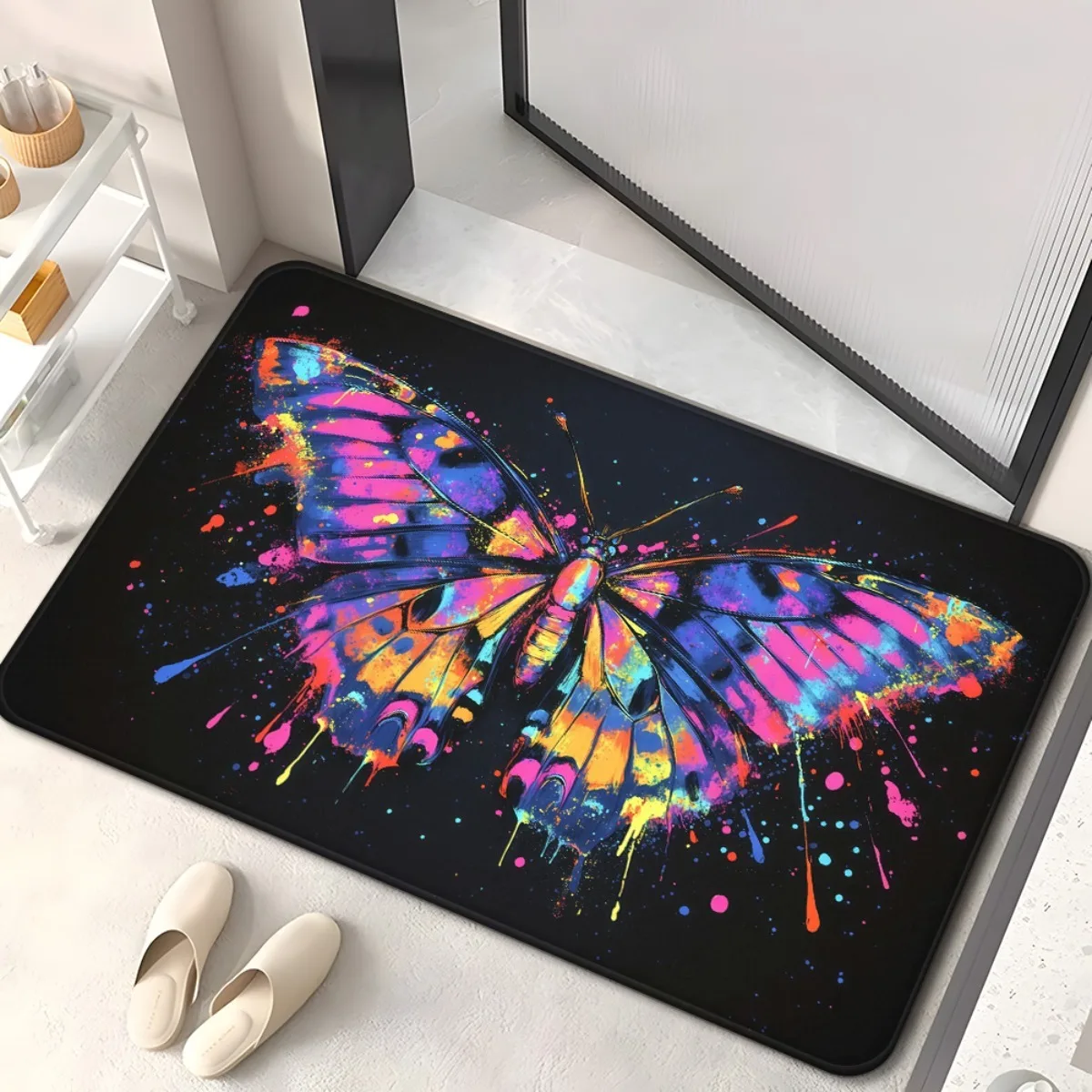 1pc Colorful Butterfly Door Mat - Non-Slip Machine Washable Bathroom, Living Room, Entryway Mat - Bold Contrast Design with Pink