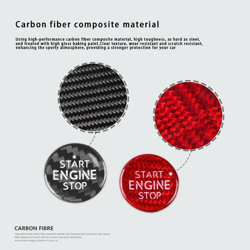 For Volkswagen Touareg 2019 Carbon Fiber Car Engine Start Stop Button Sticker One-Touch Start Button Cover Interior Accessories