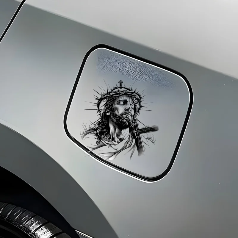 Black & White Jesus Cross Waterproof PVC Sticker, Religious Decal for Helmet, Motorcycle, Car, Laptop and Window Decor