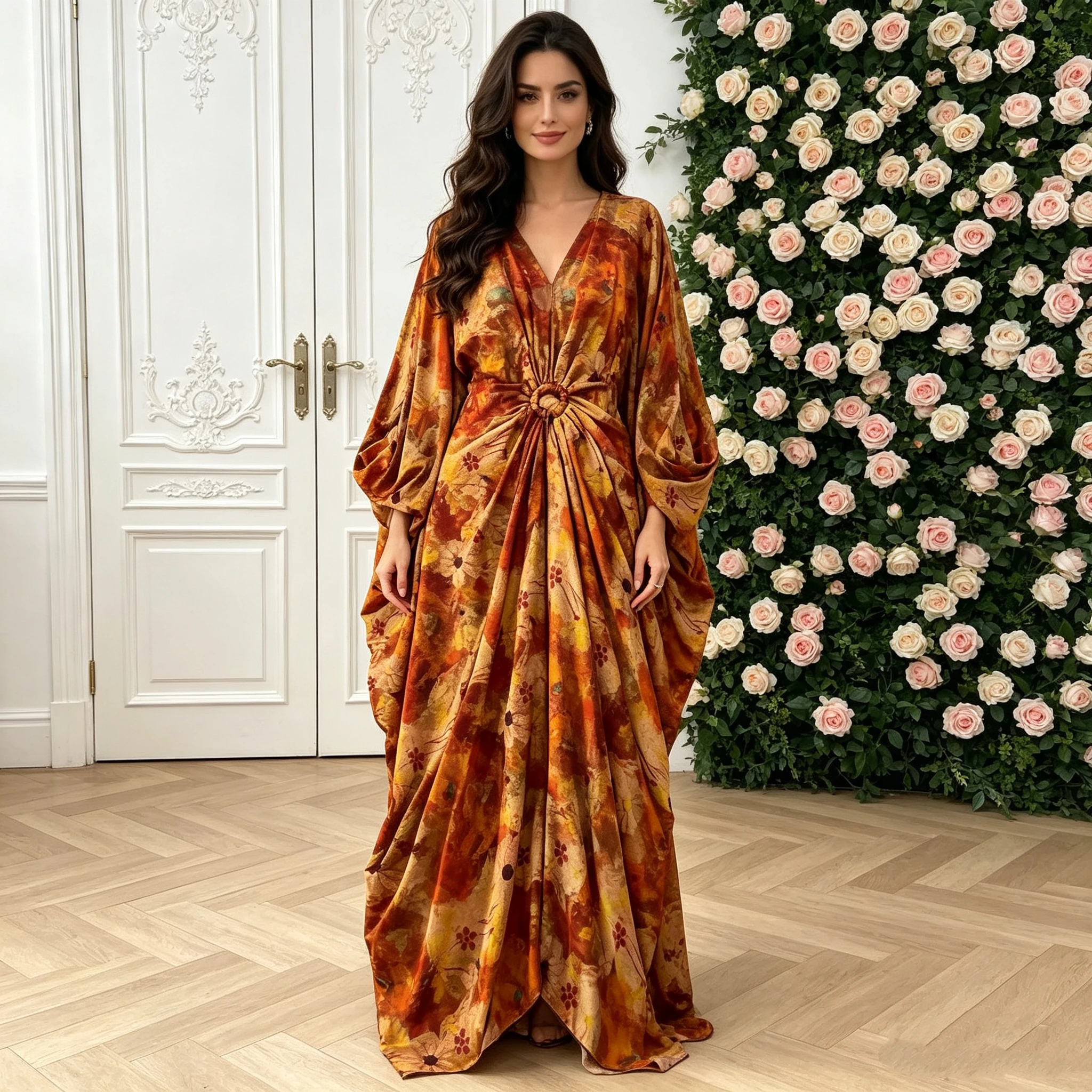 plus Size Casual Luxury Printed Batwing Sleeve Jumpsuit Women Comfortable Wide Leg Overalls