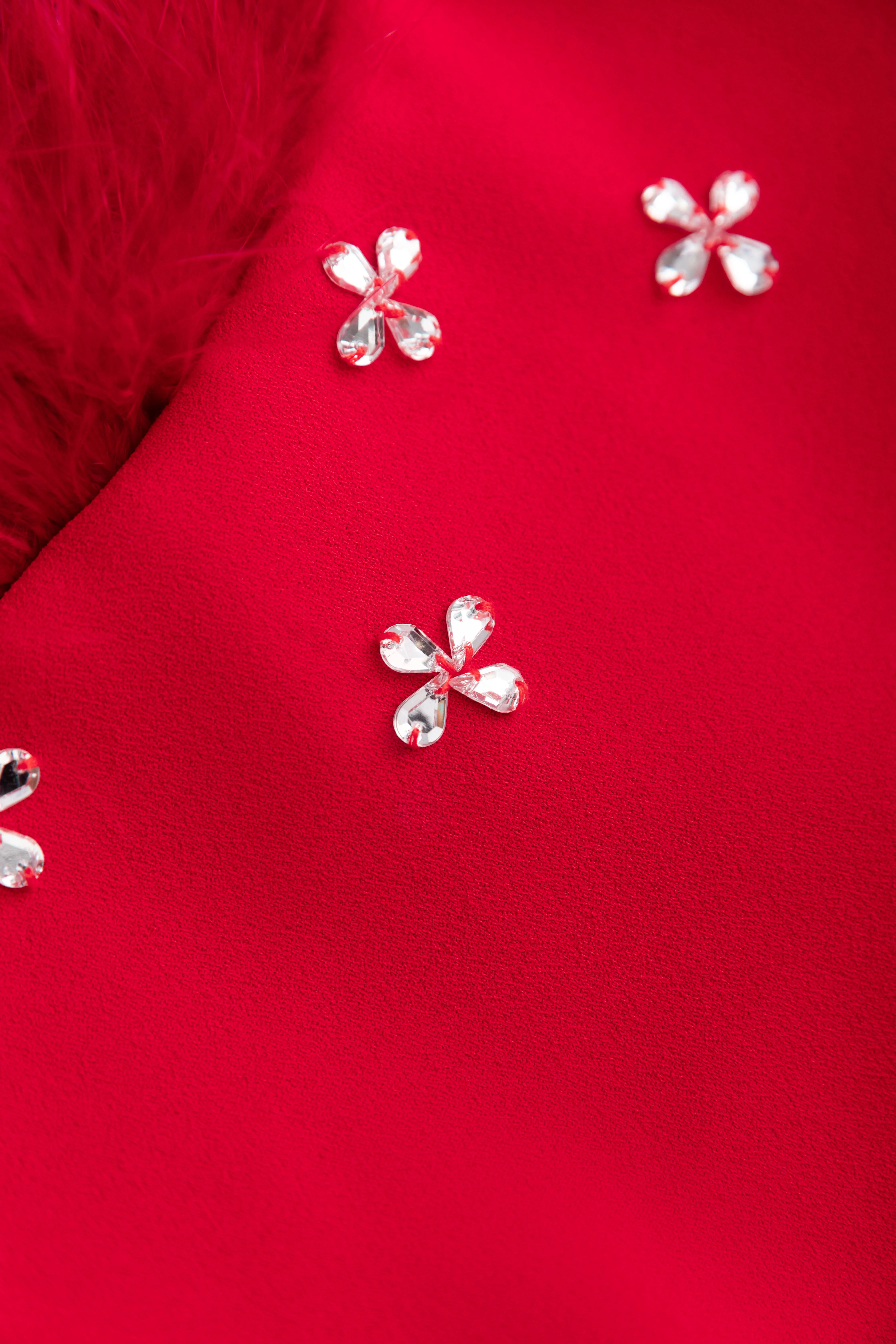 فستان عيد الميلاد أنيق من الريش المقسم للنساء بأكمام عباءة تونك مرقع بقصة ضيقة من الماس للحفلات المسائية ropa mujer #6