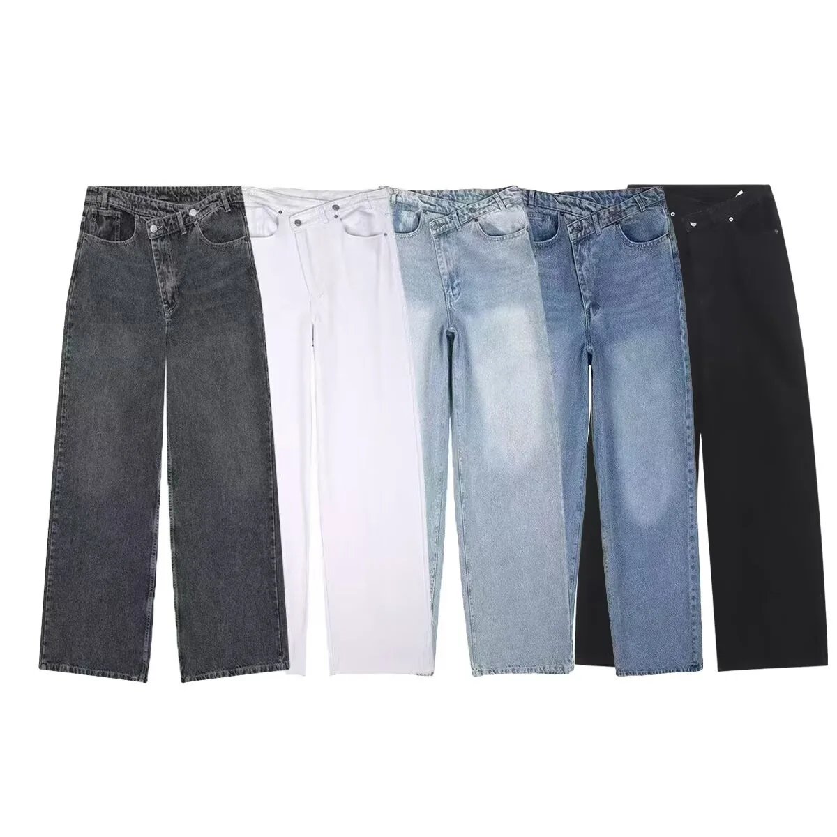 Withered 2026 Spring New European And American Style Retro Casual Double Breasted High Waist Wide Leg Jeans