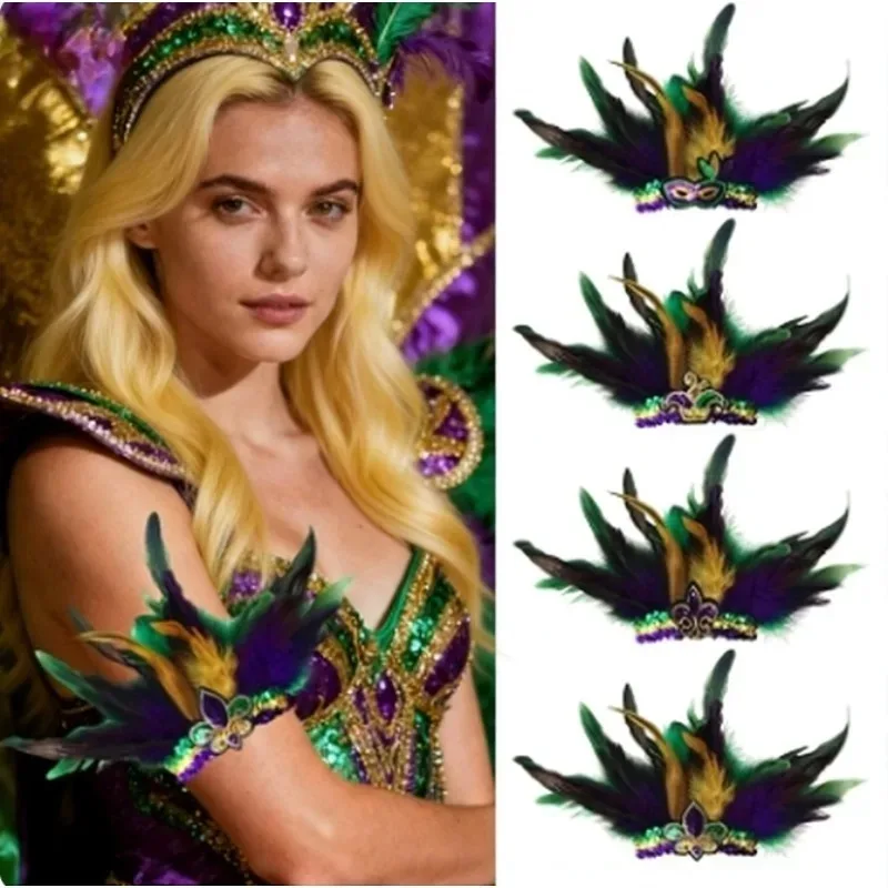 

2 шт. карнавальная маска и повязки на руку, готический ремешок с натуральными перьями, повязка на голову с зелеными перьями для костюма на Хэллоуин, косплей