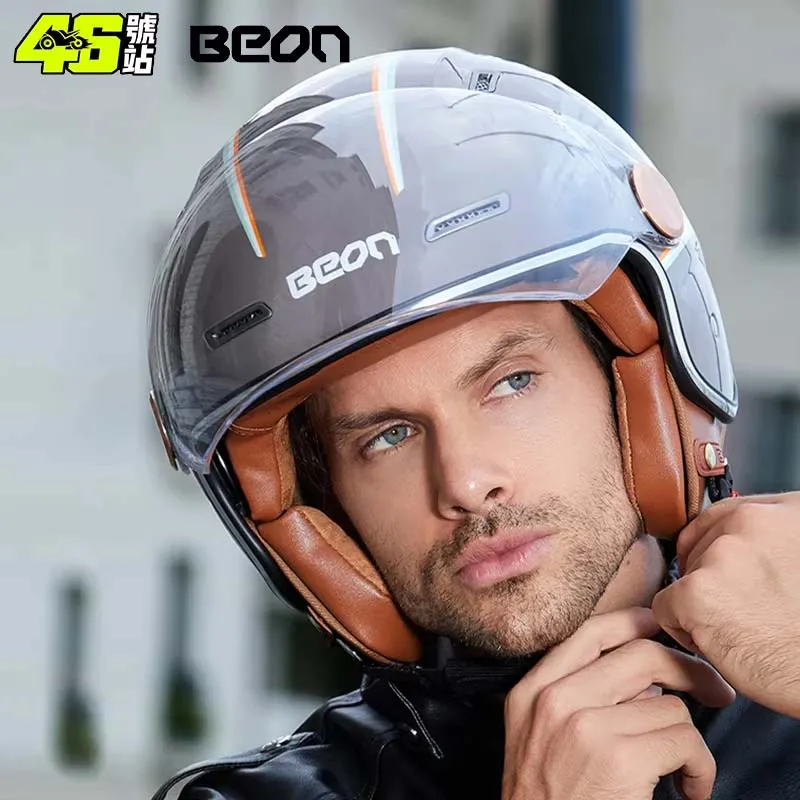 

BEON B122 Vintage Open Face Motorcycle Helmet Dual Lens Retro Style Casque Casco Capacete for Motorbike Riding