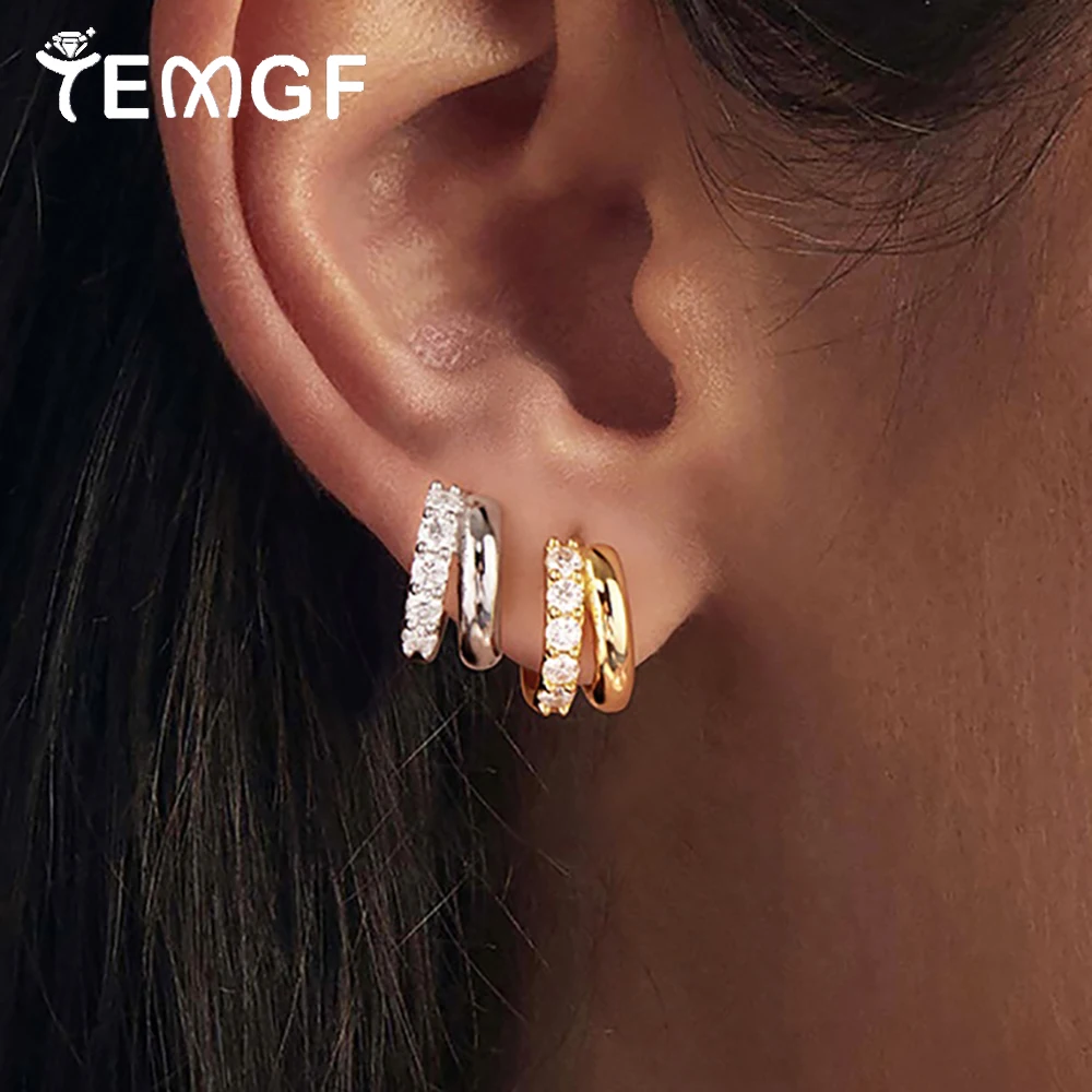 

Серьги-кольца из стерлингового серебра TEMGF S925, двойные серьги-кольца, 2,5 мм, инкрустация муассанитом, серьги-гвоздики для женщин, ювелирные изделия, можно протестировать, сертифицированные