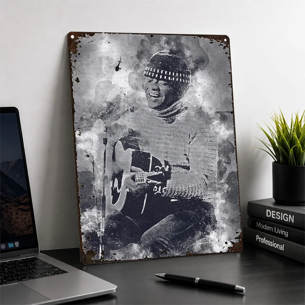 Bill Withers Seated Guitarist Printed Poster Monochrome Wall Art For Bedroom Customized Aluminum Metal Sign Musician Gift Idea