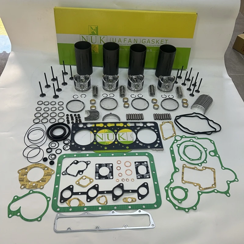 Compatible Kubota V3300 V3800 Engine Overhaul Kit for KX121 KX155 Excavators-Full Set: 4-Part Kit,Gaskets,Valves,Thrust Washers