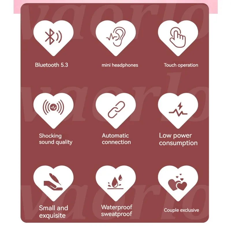 ชุดหูฟัง TWS รูปหัวใจหูฟังไร้สายบลูทูธทันสมัยใหม่หูฟังคู่แบบเสียบในหูรูปหัวใจสำหรับผู้หญิง