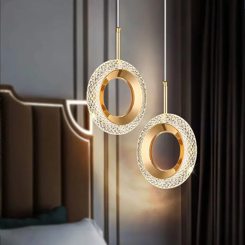 

Gold Crystal LED Pendant Light Modern Style Lighting Creative Household Bedroom Chandeliers Living Room Hanging Lustre Luminaire