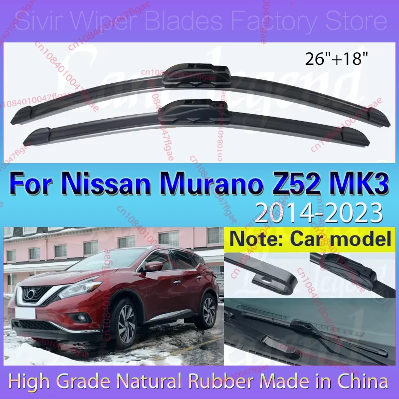 

Car Front Wiper Blades For Nissan Murano Z52 MK3 2014 - 2023 Soft Rubber Windshield Windscreen Window Car Rain Brushes 26"+18"