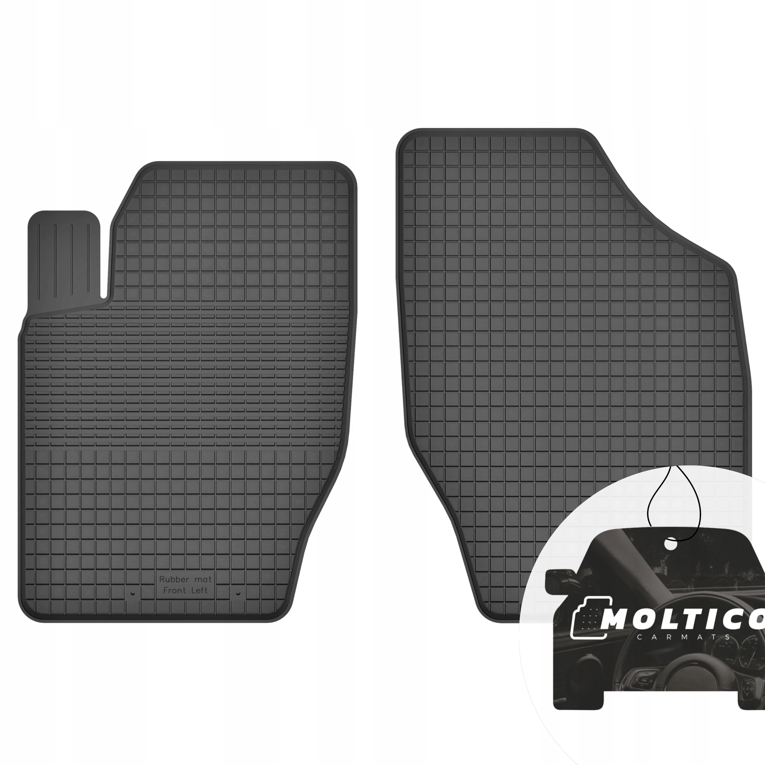 Rubberen vloermatten, geschikt voor de voorzijde van een Peugeot 107, bouwjaar 2005-2014, met rand.