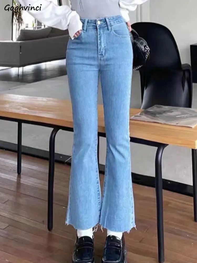 

Flare Jeans Women Skinny Ripped High Waist All-match Spring Solid Simple Ankle Length Fashion Ulzzang Streetwear Casual Popular