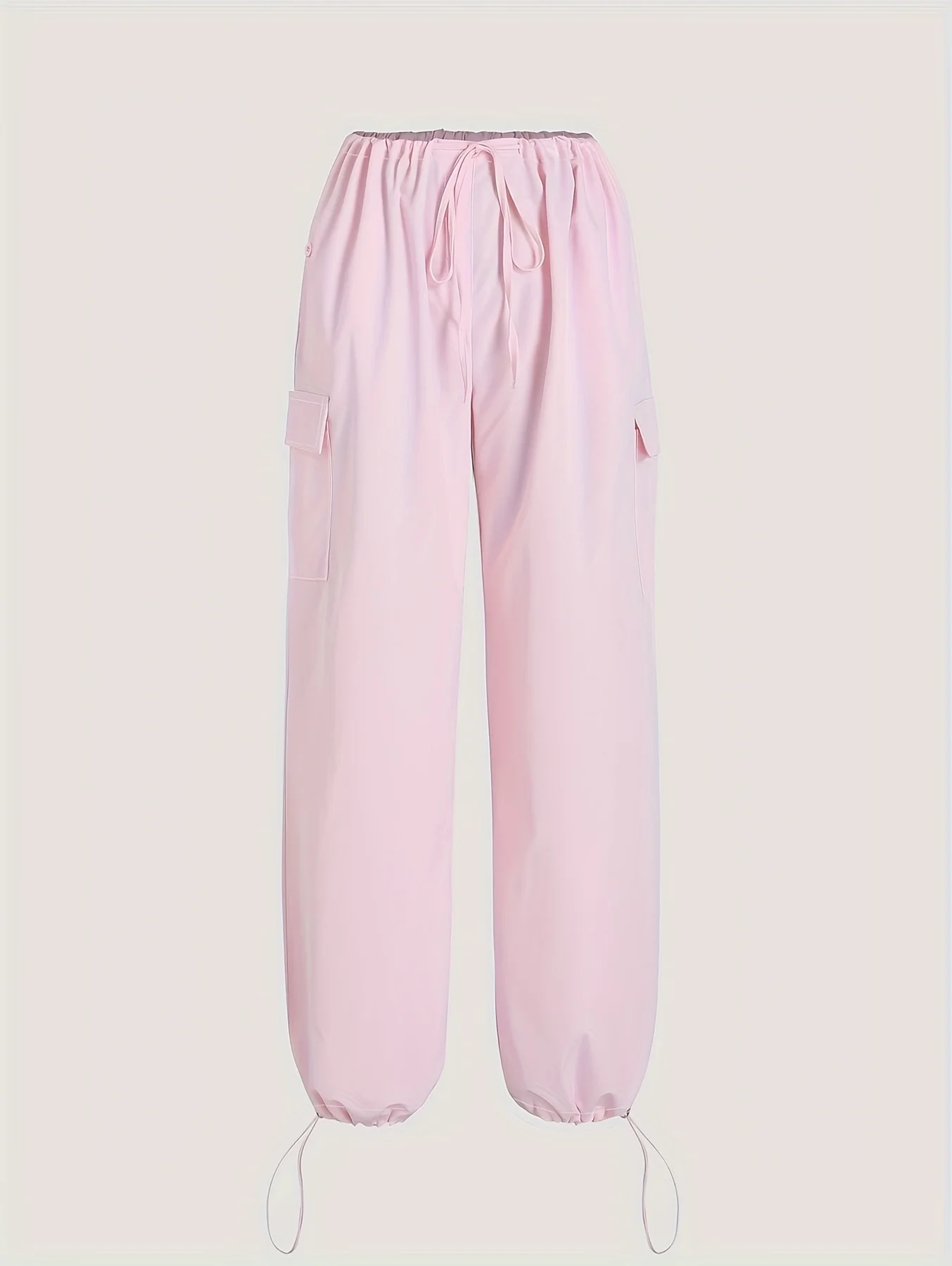 กางเกงลำลองผู้หญิงสีชมพูทรงโอเวอร์ไซส์ ผ้าทอ สวมใส่สบาย ทรงหลวม เอวสูง ทรงขาตรง สีชมพู