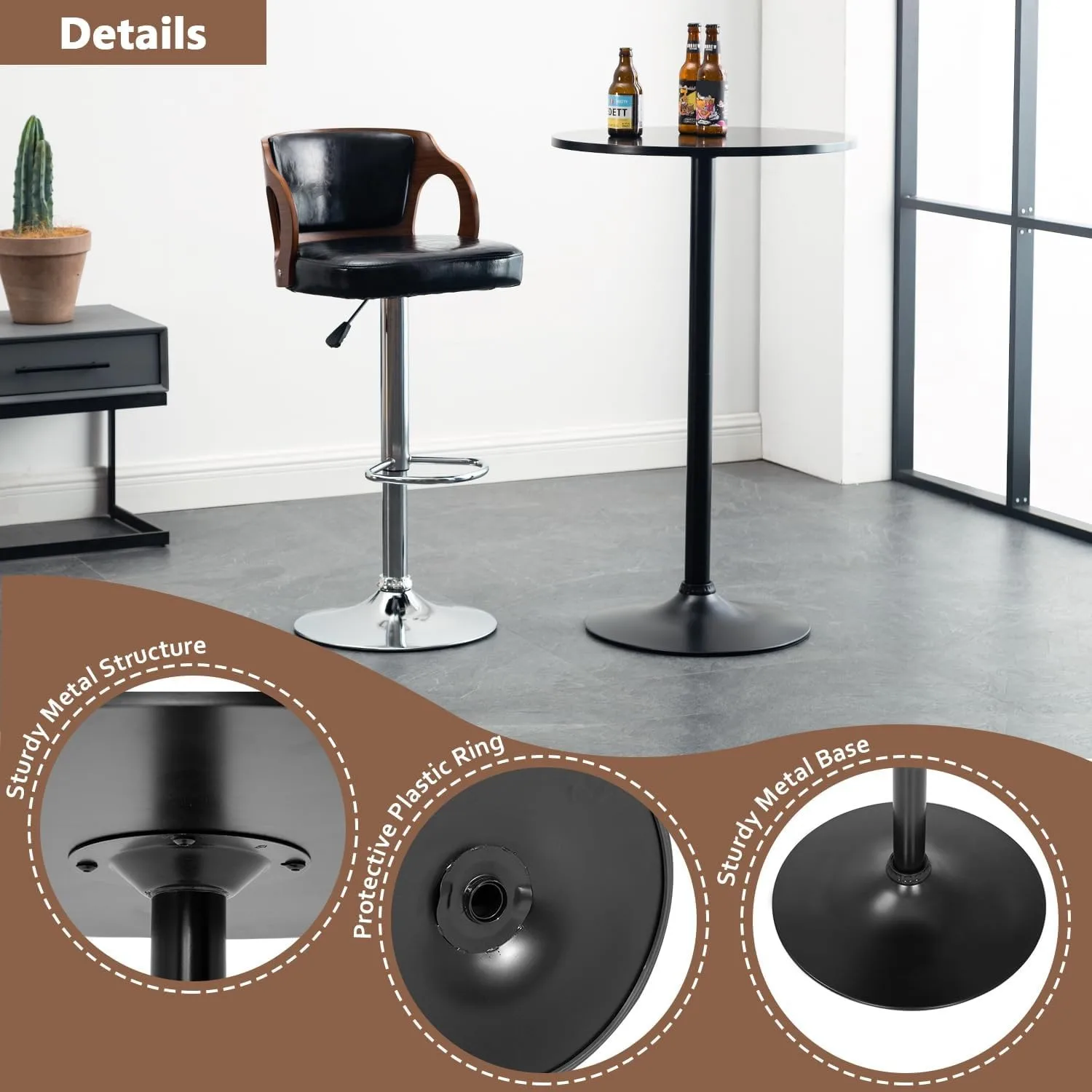 Modern Round Pub Hydraulic Dining Room Home Kitchen Bar Top Tall Table, Black image 4
