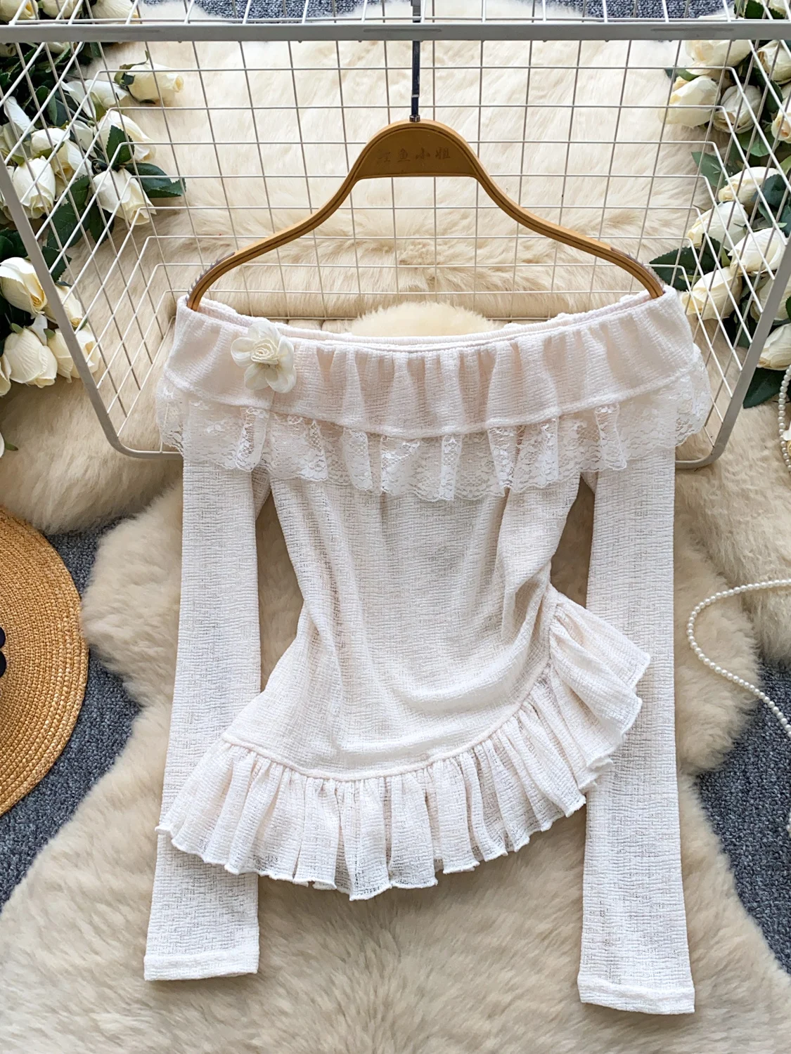 

Pure Desire Sle Long Sve Lace Splice Нерегулярные oulder Bridesmaid irt Женские модные корейские свободные посадки для поездок на работу