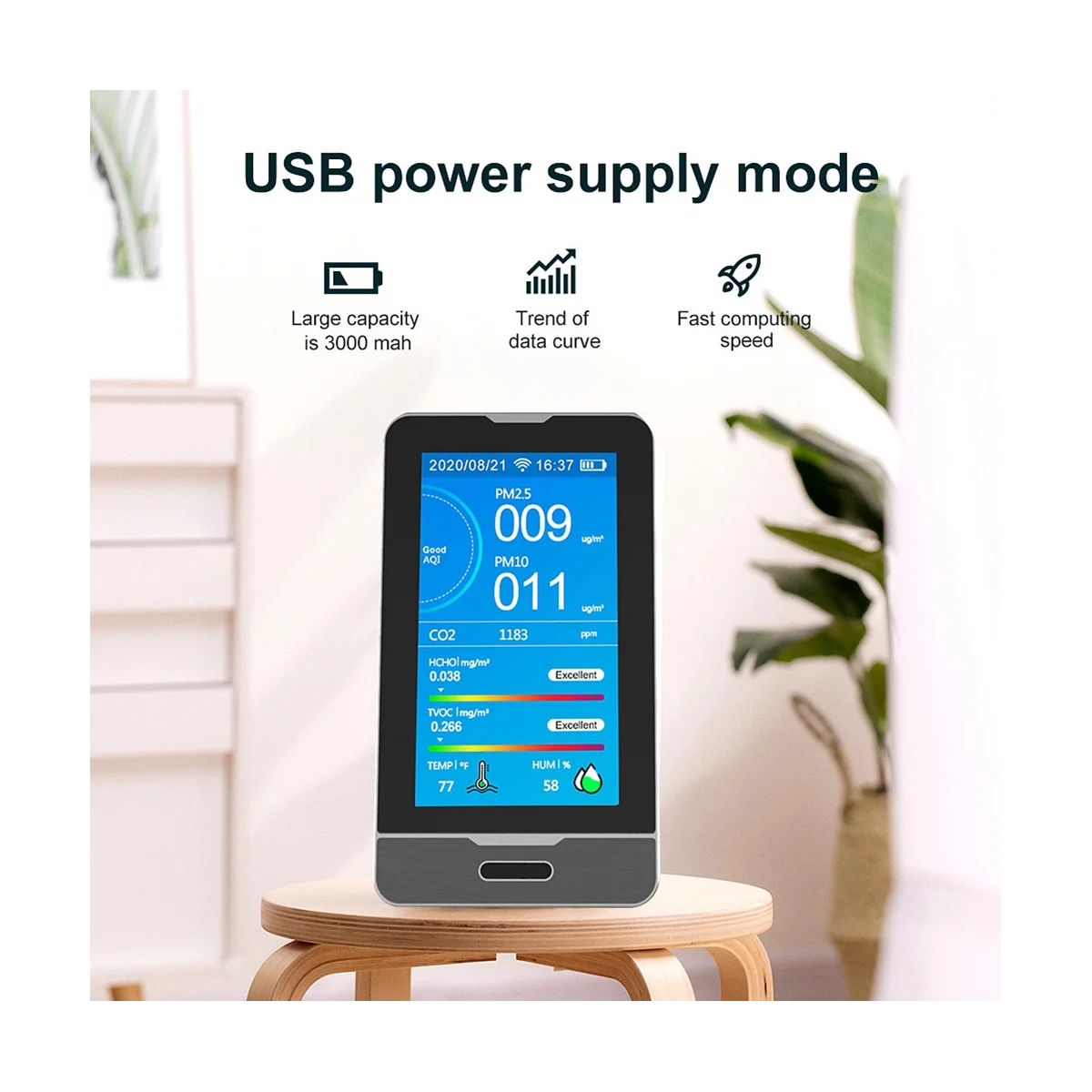 Детектор газа Tuya с Wi-Fi, устройство для измерения показателей качества воздуха, PM2.5 PM1.0 PM10 HCHO TVOC CO2, измеритель температуры и влажности