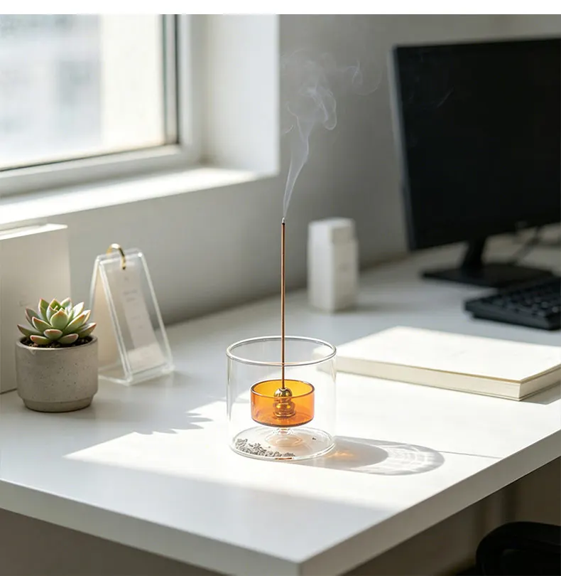 Doppelglas-Räucherstäbchenhalter in Kürbisform mit Glas-Aschefänger für Meditation, Yoga und Spa – Detail 10