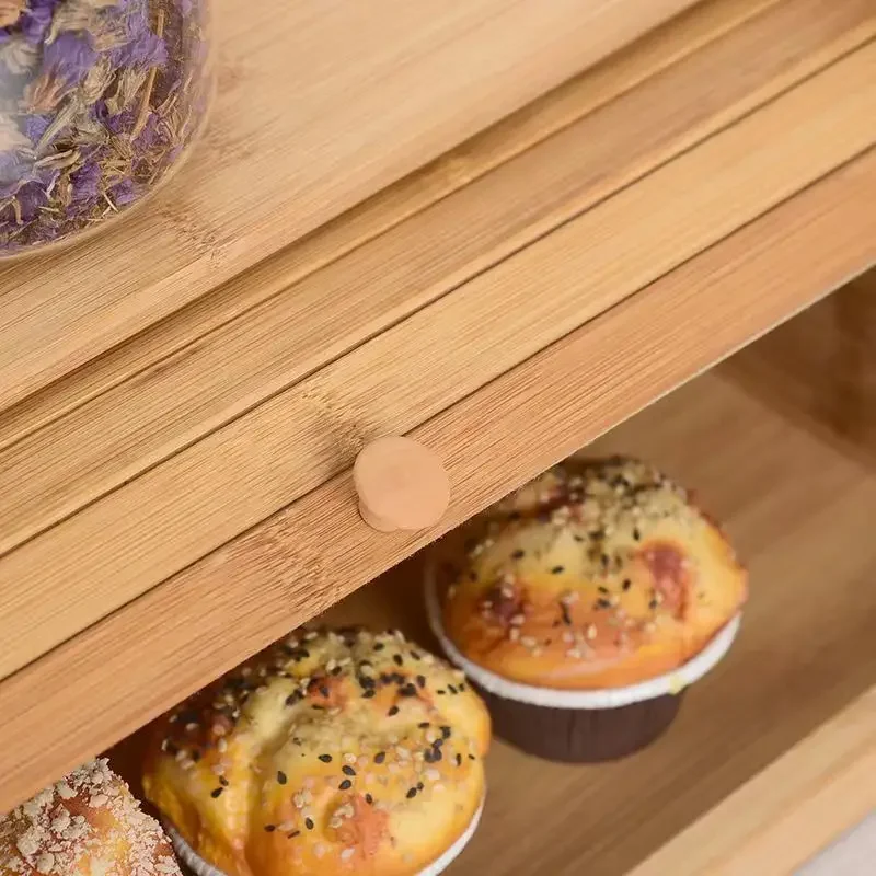 Wooden Bread Box Compact Rolltop Bread Bin Storage Container Eco-Friendly Organizer 40x24x17cm
