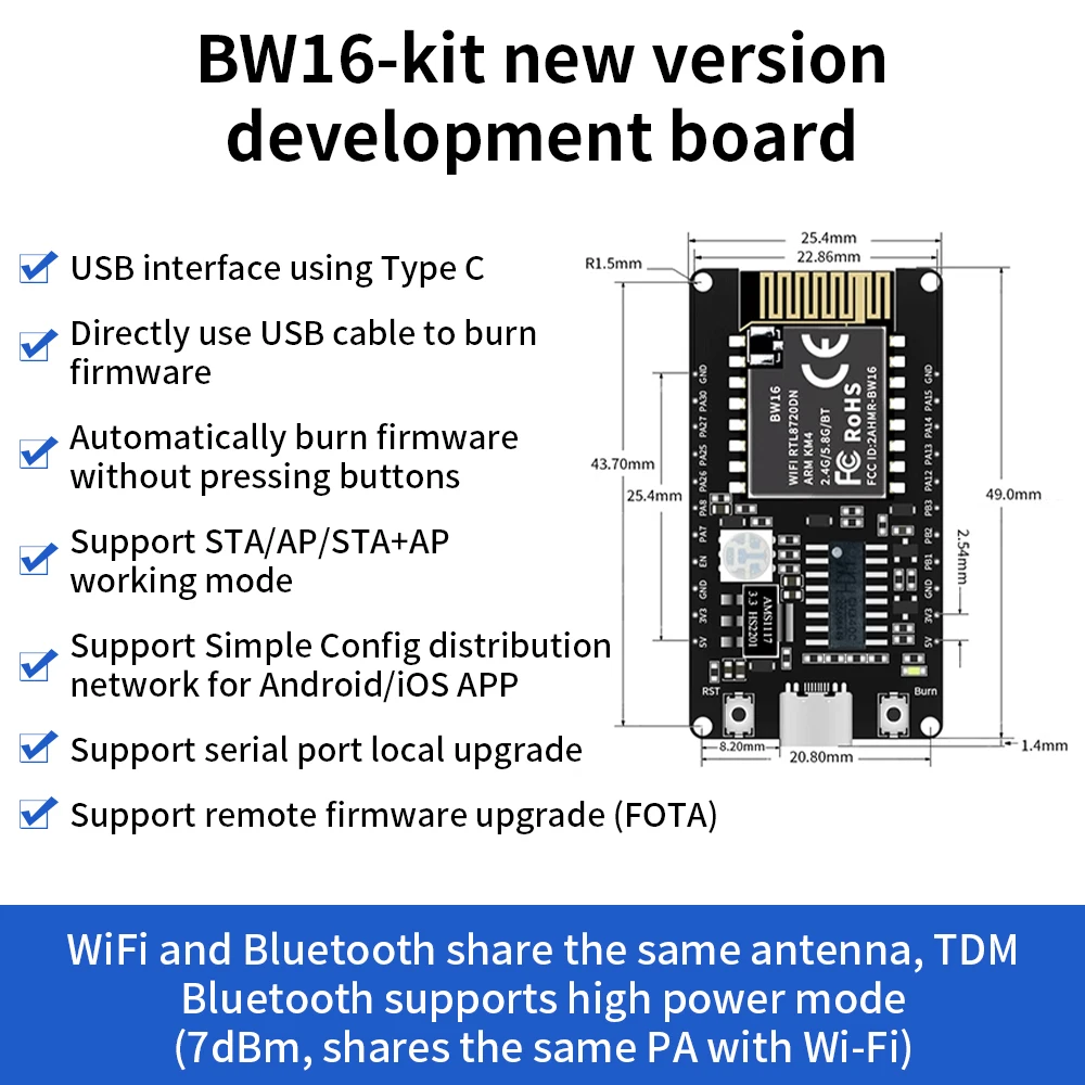 Kidsbits-Placa de desarrollo Keyestudio BW16-kit, BW16, antena IPEX, Bluetooth y Wifi, aplicación Android/IOS, Nueva Versión