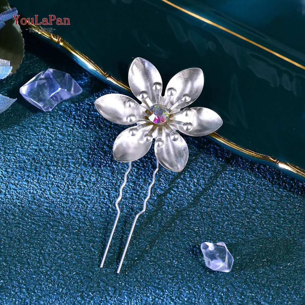 YouLaPan-Alloy Flower Hairpins, Bridal Tiara Hair Acessórios, Pin em forma de U, Presilhas De Metal, Festa De Casamento, Grampos De Cabelo, HP771, Moda