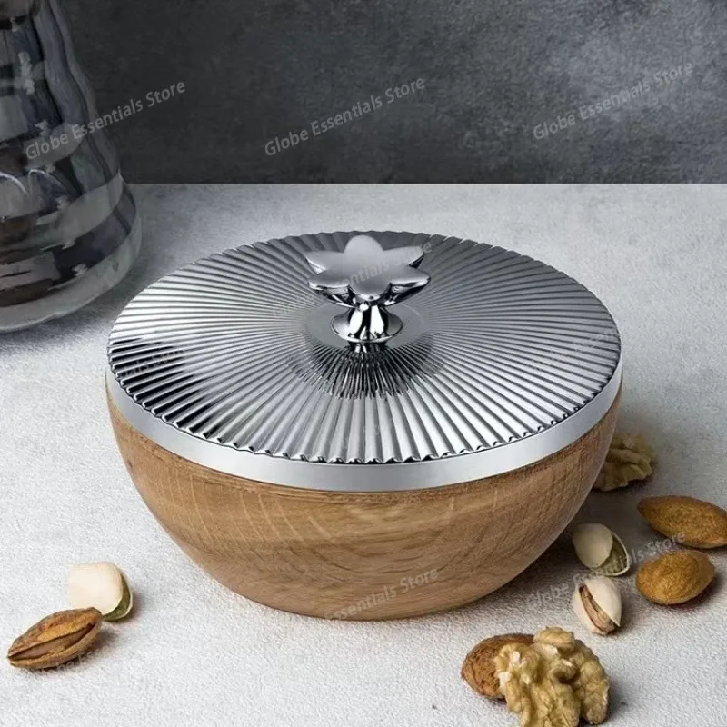 Oak Wood Storage Box Bowl with Lid Candy Jar Decorative Jewelry box for Living Room Home Decoration Gifts Minimalist Luxury