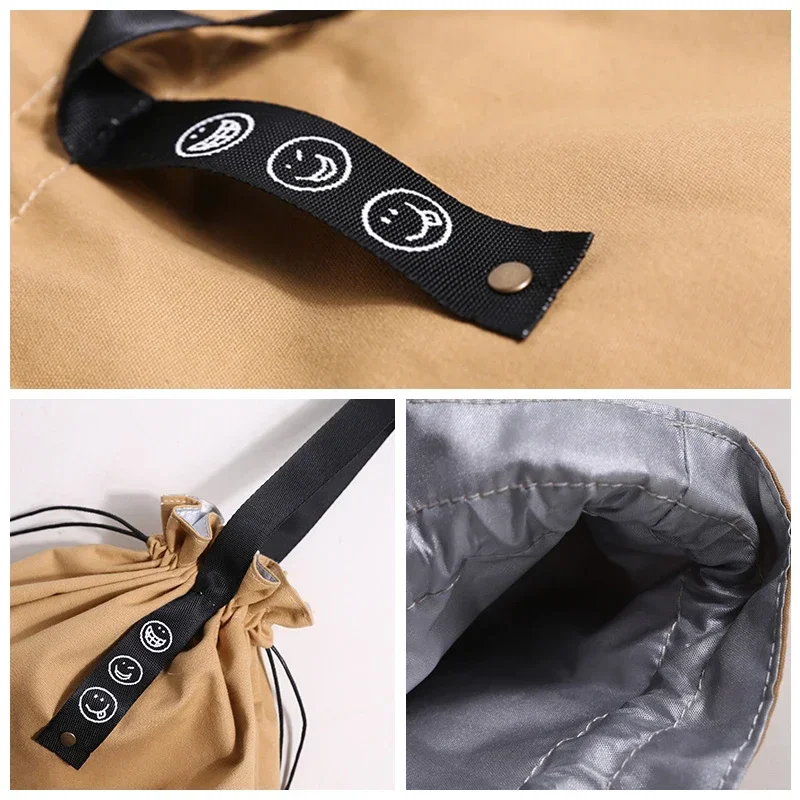 Simple Drawstring Strap Insulated Lunch Bag Drawstring Storage Canvas Lunch Bag Camping Picnic Bag Camping Travel Accessories