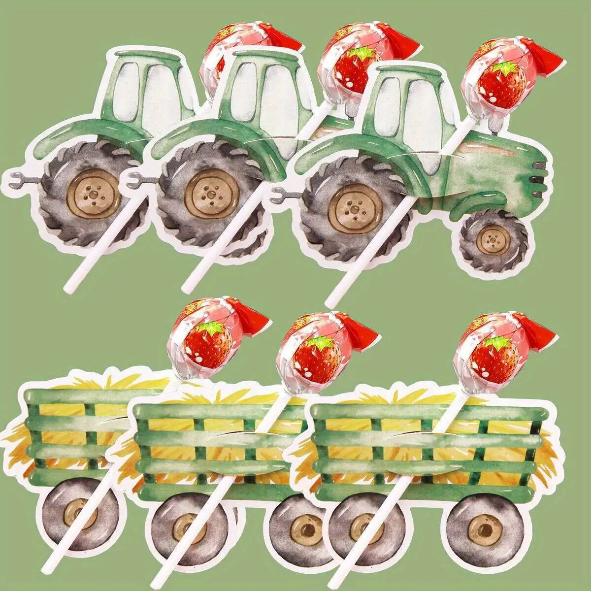 40 Teile/satz Cartoon Grün Traktor Lutscher (Mit Verpackung) Karten Für Ackerland Alles Gute Zum Geburtstag Party DIY Geschenke Liefert
