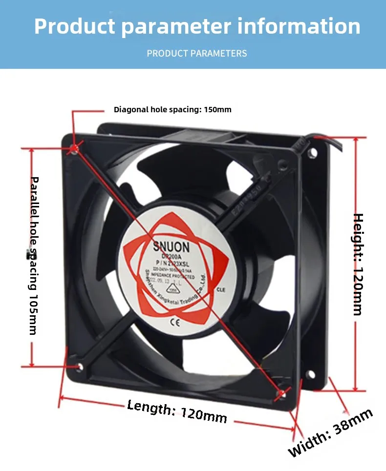 12038 Mini 120x120 Piccolo flusso di scarico Ventola di raffreddamento CA da 120 mm Ventola 220 V