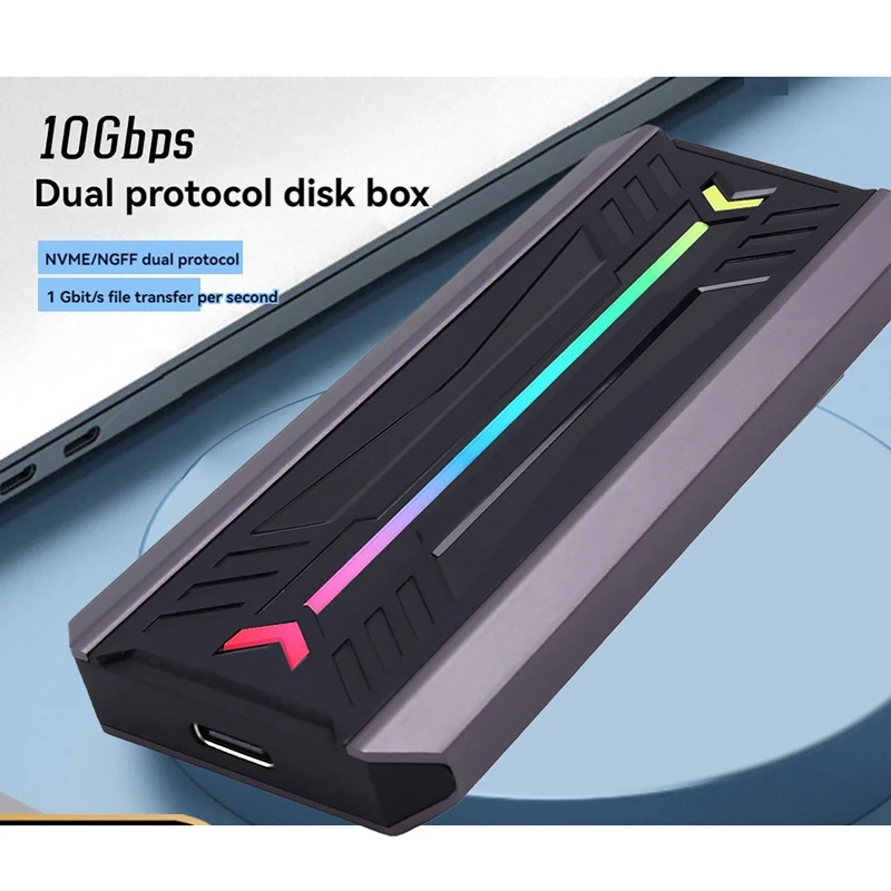 Top-Dual Protocol SSD NVME M2 Hard Drive Enclosure RGB Aluminum M.2 To USB3.1 Gen1 5Gbps Gen2 10Gbps Type C NGFF NVME Case