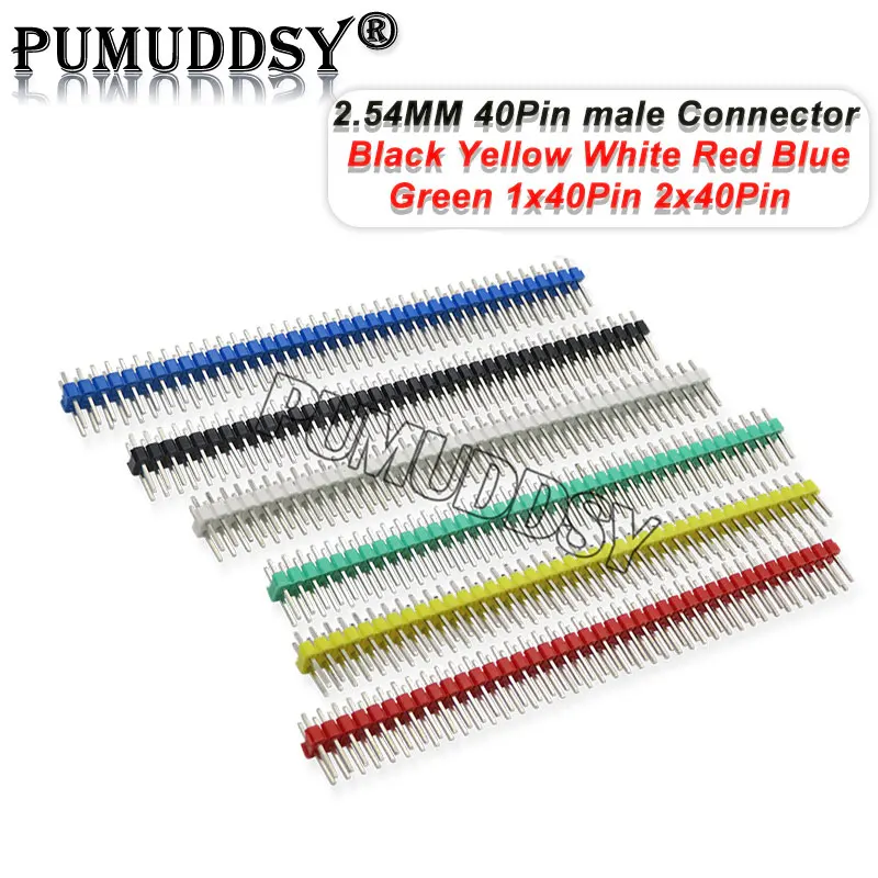 2.54MM 40Pin 1x40P 2x40P Male Pin Header Strip Single Row Male Breakable Pin Header Connector Strip For Arduino Red Black 10Pcs