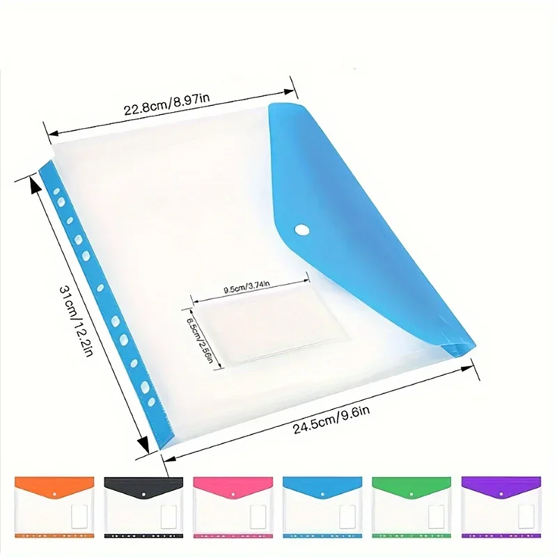 Colorful Plastic File Folders with Snap Closure 11 Holes Expansion Pockets for A4 Documents Supplies 6 Pack 2 3 4 Ring Binder