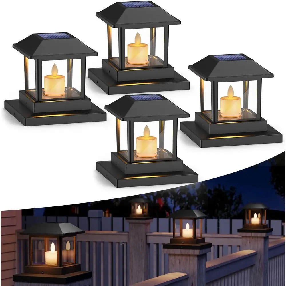 

4 Pack r Post Lights Outdoor with 3D lickering Candle Wick, r Post Lights IP67 Waterproo, Warm LED Lighting Decor or ence Deck M