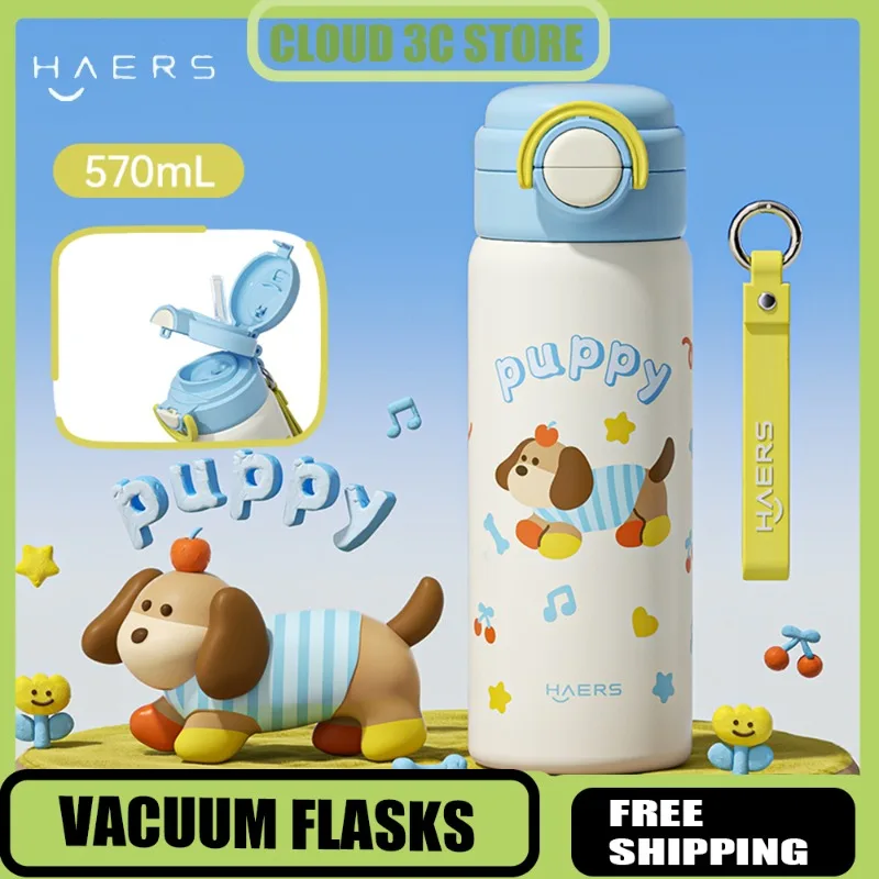 Мультяшные термосы HAERS, изолированная чашка из нержавеющей стали 316, с соломинкой, офисная школьная бутылка для воды, чашка для чая, молока, подарки для детей