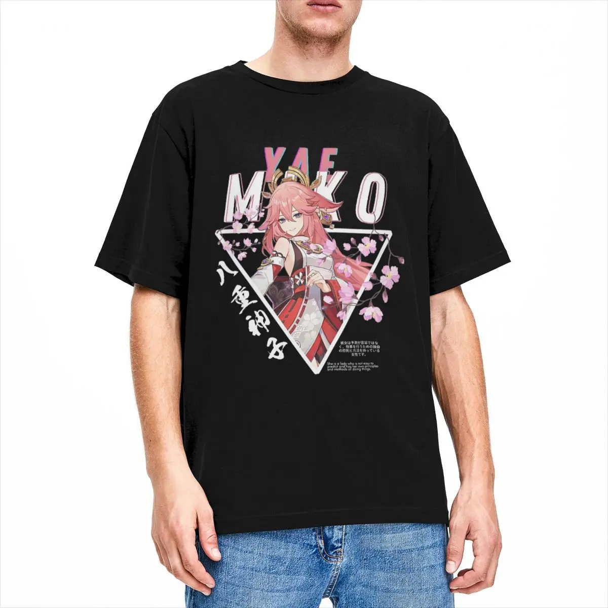 Yae Miko Genshin Impact T-Shirts Men Casual Pure Cotton Tees Round Neck Short Sleeve T Shirts Gift Idea Clothes