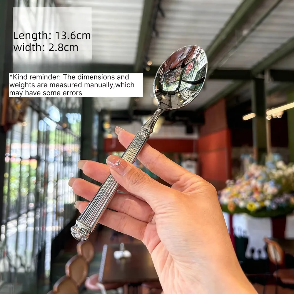 Stainless Steel Cutlery Flatware Set Roman Column Handle Mirror Polished Dinner Spoon Thickened Silver Tone Dinner Fork