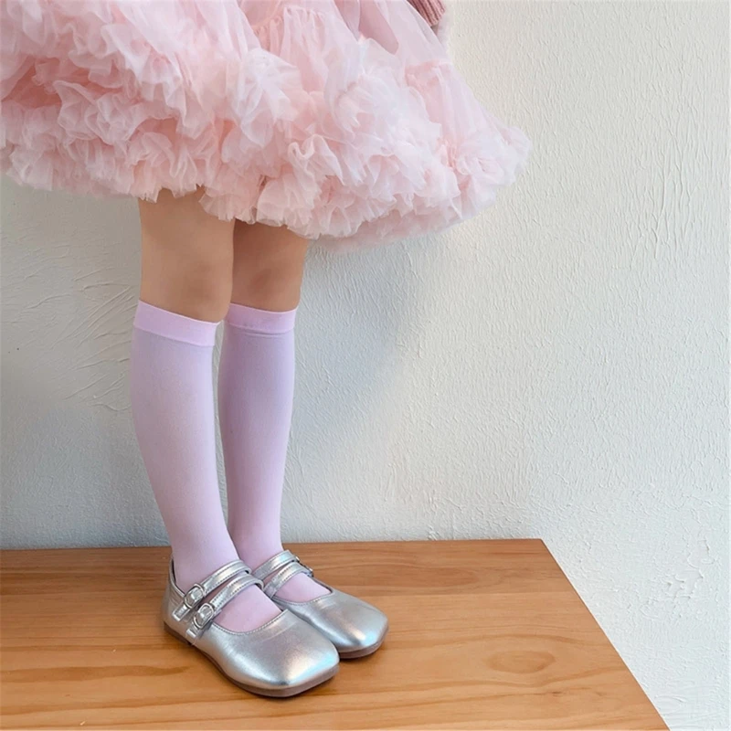 Breathable Nylon Socks for Girls Soft Stretchy Knee High Socks Kids Princess Socks for Summer Spring Dance Dress Socks