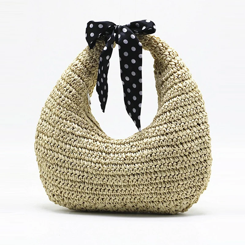 Straw Bags For Women Luxury Designer Handbags And Purses 2024 New In Casual Vacation Summer Beach Handmade Weave Wrist Half Moon