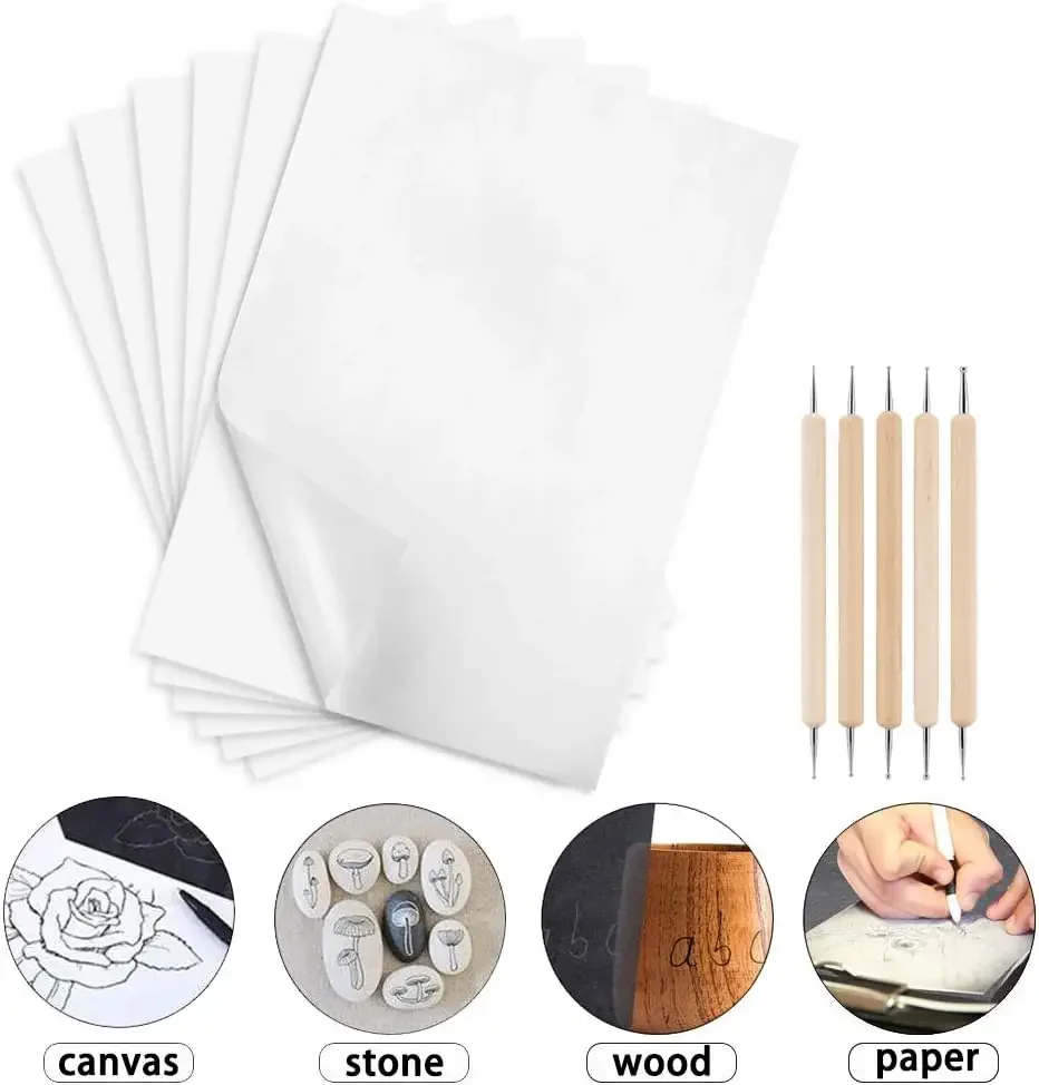 30/100 Hojas de Papel de Transferencia de Grafito A4, Hojas de Calco Blancas para Dibujar Patrones, Papel de Grafito para Dibujar en Lienzo, Tela y Otros Materiales
