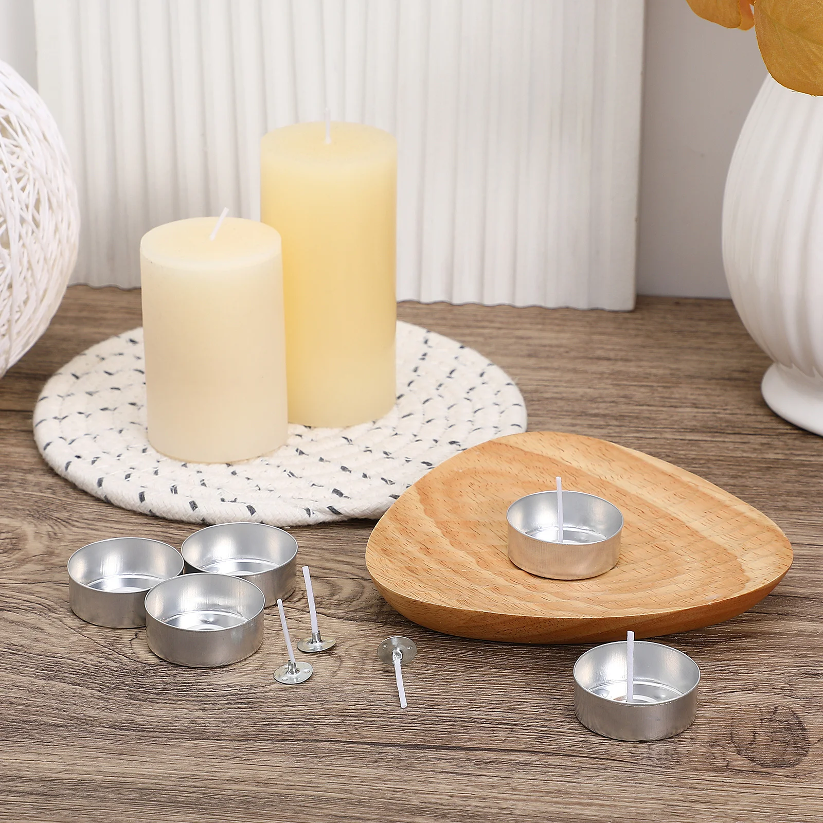 

Aluminum Box + Wick Tealight Holder Tins Wicks Jars Containers Lights Kit Cups Decorate