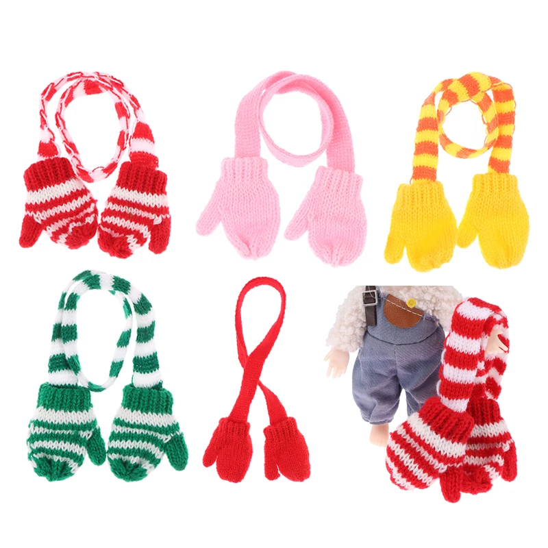 1/12 Dollhouse Handmade Mini Knitting Scarf Gloves For Dolls Christmas Clothes Dress UP DIY Dollhouse Christmas Scene Decor