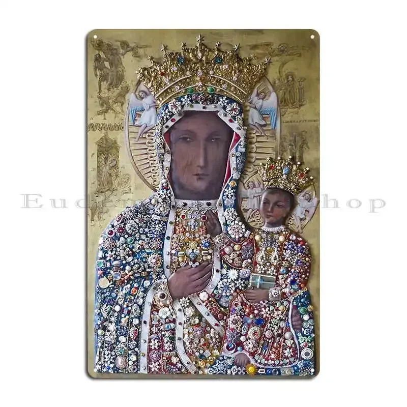 Our Lady Of Czestochowa Bejeweled Picture Restored Metal Sign Garage Club Party Printing Garage Cinema Tin Sign Poster