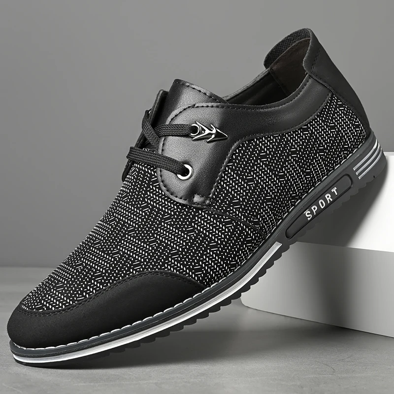 Men Lace Up Casual Shoes Woven Fabric Patch Leather Sneakers Arrow Metal Decor Sport Print Sole Lightweight Breathable Daily Wal