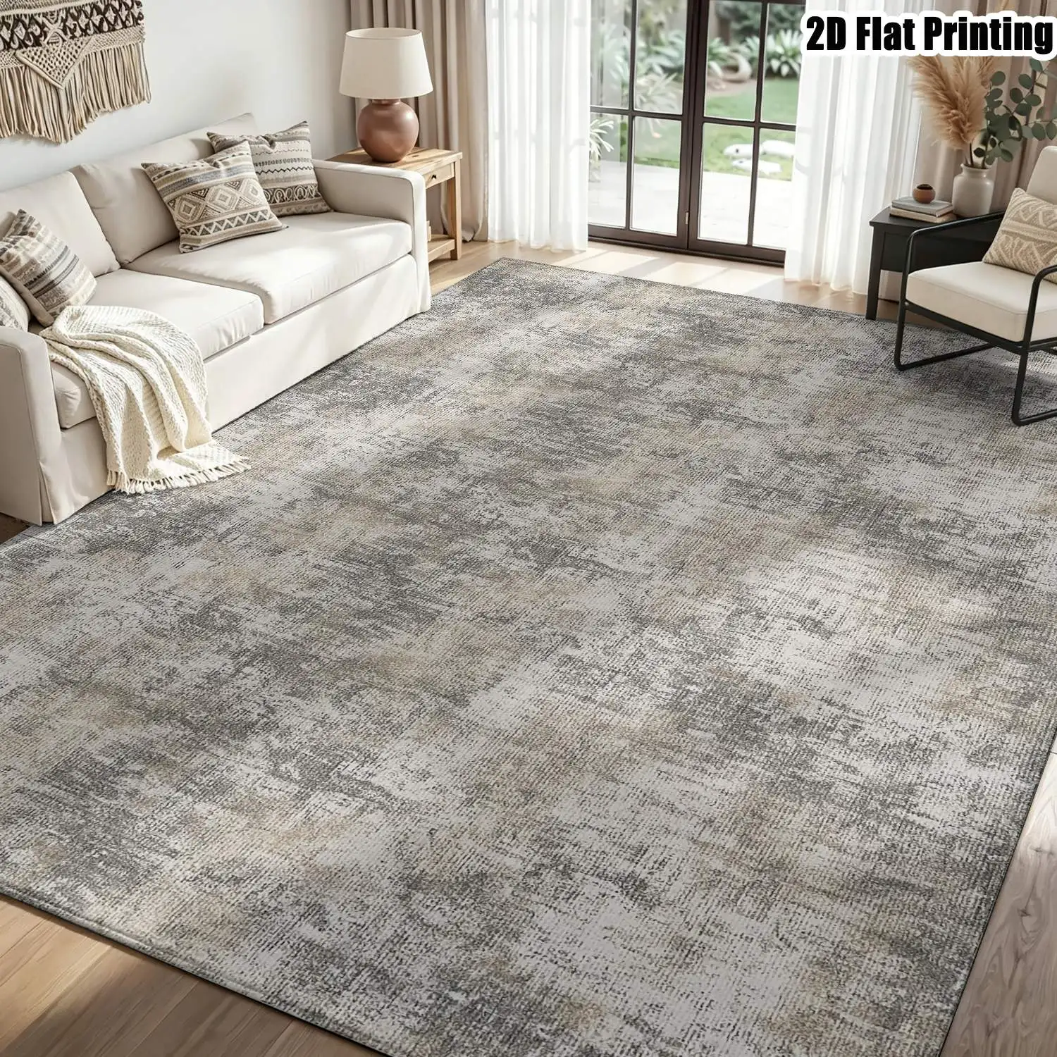 1Pc 2D Printed Retro Beige Abstract Art Nordic Modern Minimalist Vintage Geometric Carpet, Machine Washable, Multi-Size, Suitable for Home Decor as Entrance/Living Room/Bedroom/Dining Room/Foyer Mat