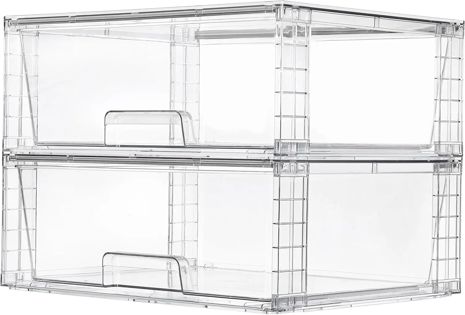 Large Clear Stackable Storage Drawers, 2-Pack Acrylic Organizers for Bathroom Closet Kitchen Pantry