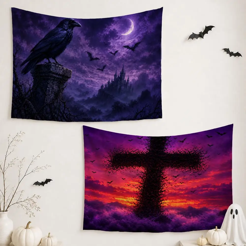 Gothic Night Scenery Tapestry Custom Living Bedroom Party Dormitory Interior Wall Bohemian Decoration Attached Clip