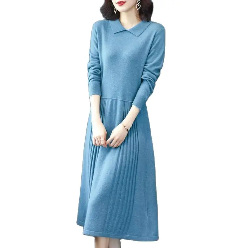 

Elegant Long Vestidos Ribbed Knitted Sweater Midi Dresses Women Fall Winter Casual Slim Long Sleeve Soft Ladies Dresses Clothing