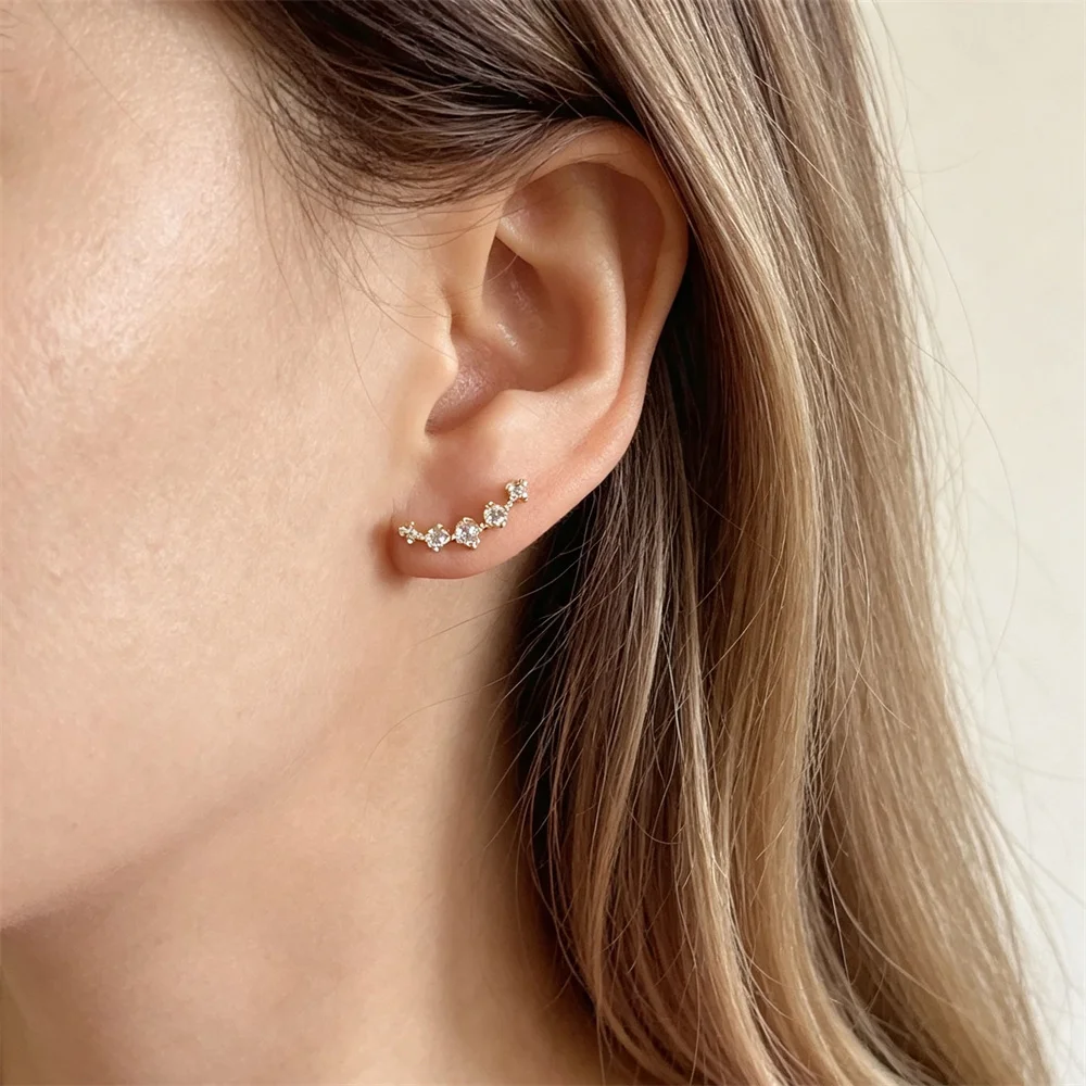 Super Shiny Gold Color Plating Clear Zironia Paving Star Sign Stud Earrings For Women Girl Casual Party Decoration Jewelry Gift