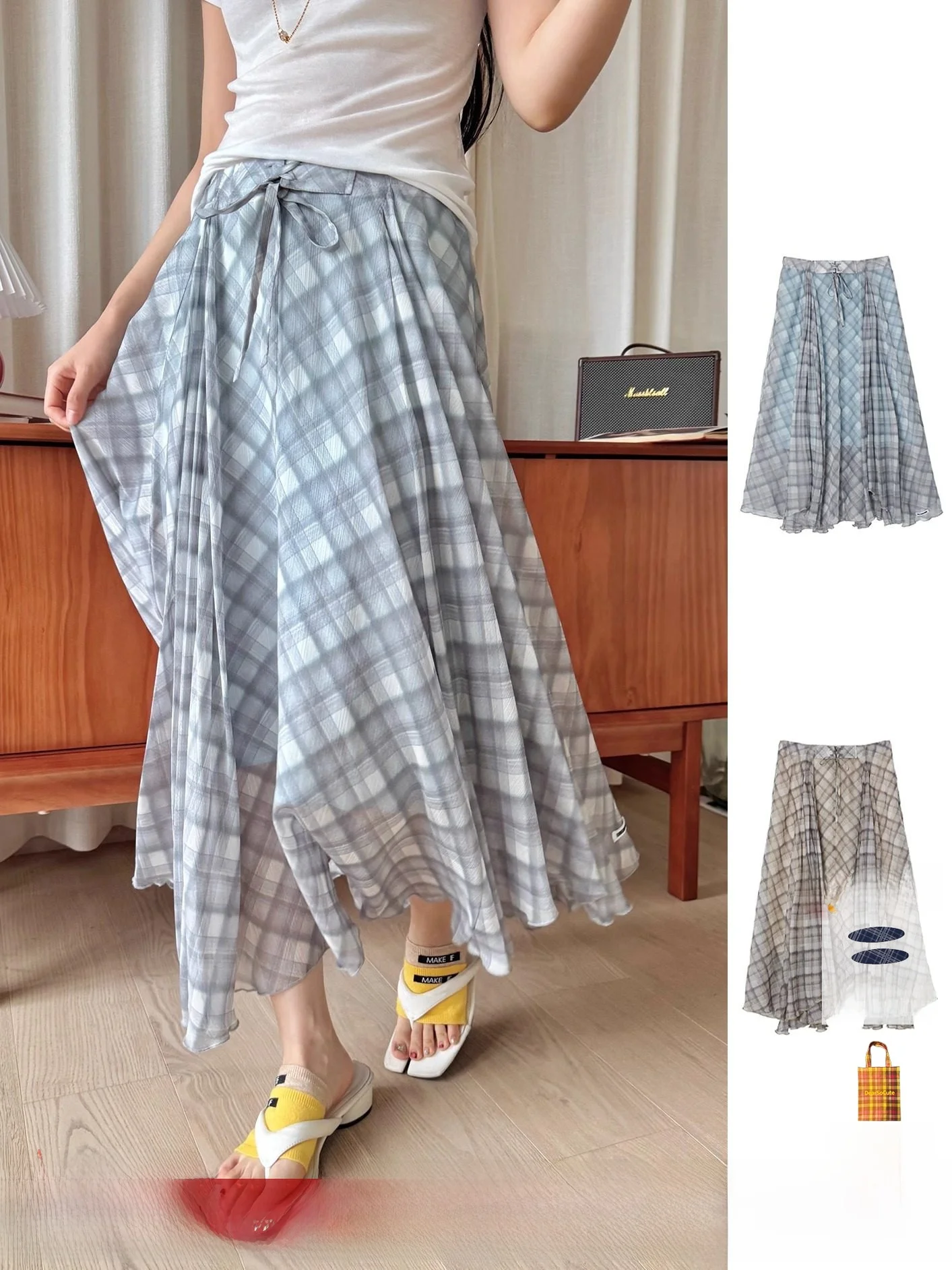 

Юбка миди в клетку, простая юбка А-силуэта, юбка миди By5c0302, 100% полиэстер, повседневная юбка